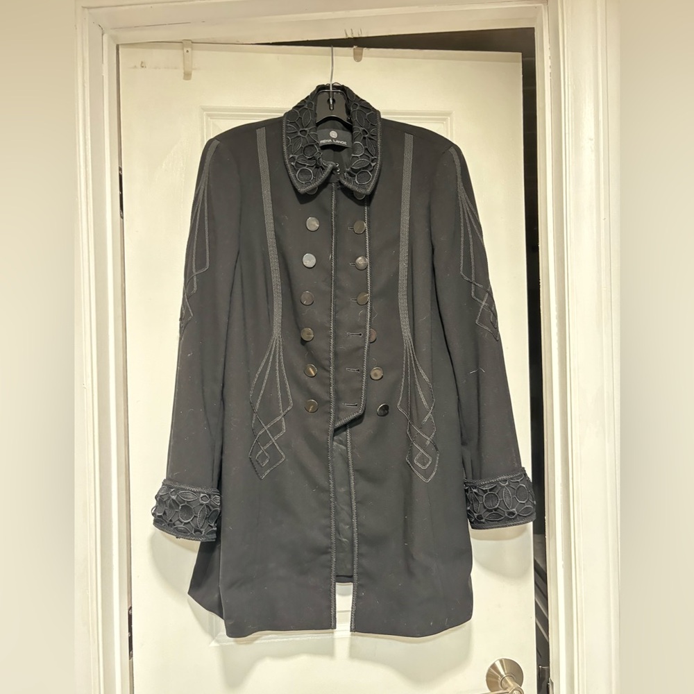 RENA LANGE Black Tailored Wool embroidered Blazer Jacket Victorian 12 large lace
